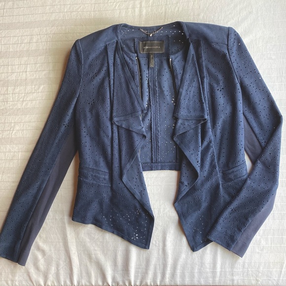 Navy Eyelet BCBG Maxazaria Cropped Zip Jacket - Picture 1 of 5